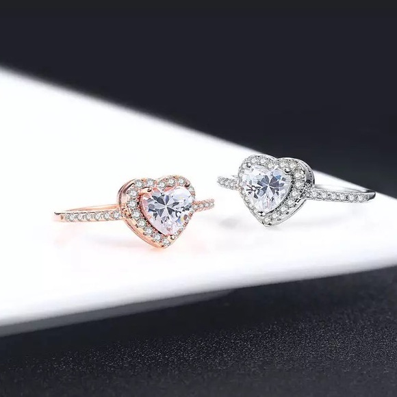 Heart ring rose gold cubic zirconia stone love jewelry - Picture 4 of 6